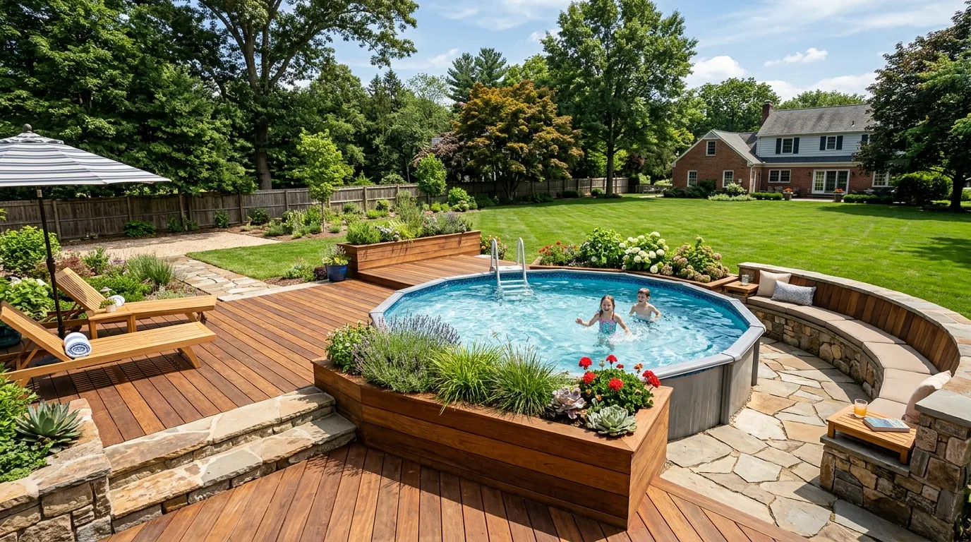 Pool Deck Framed With Planters